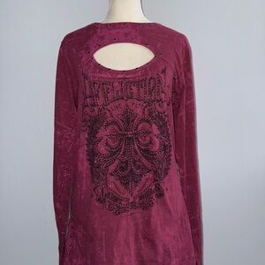 Affliction Maroon Long Sleeve Top with Black Design